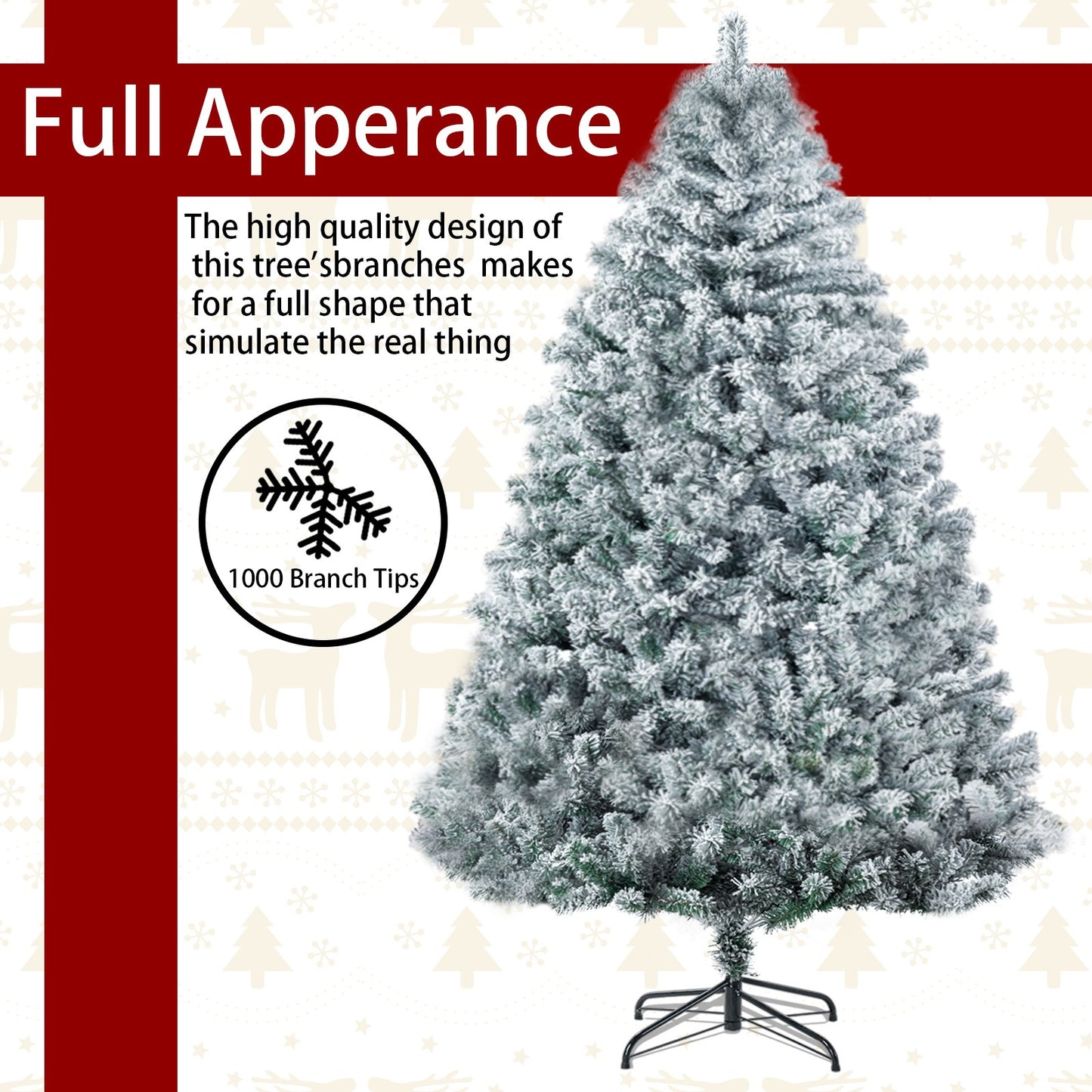 Artificial Christmas Tree with 400/1000/1200 Branch Tips, Foldable Base for Easy Assembly, Perfect for Home, Office, and Party Decorations,4.5/6/7 ft