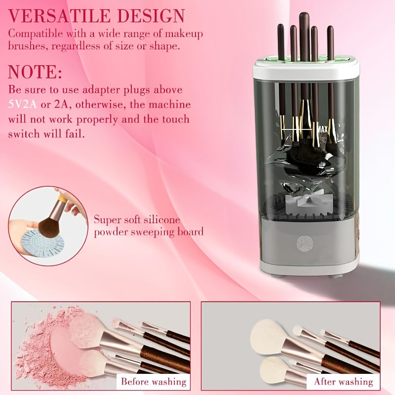 POLISH™️Electric Makeup Brush Cleaner Machine, Portable Automatic Cosmetic Brush Cleaner Tool, with 7000 RPM Motor, Includes Silicone Pad, for 3-4 Brushes,