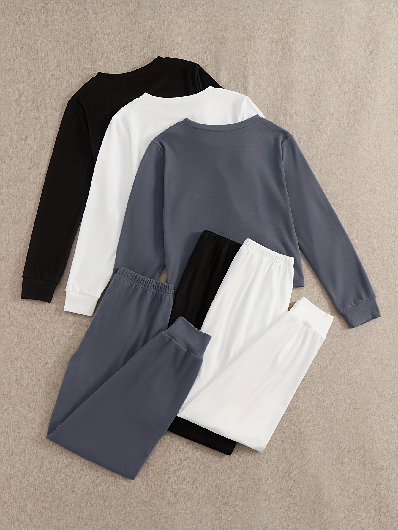 SORAYA™ Women's 6pcs Athletic Set: Long Sleeve & Pants in Teal, Peach, and Brown - Soft Polyester, Round Neck, Machine Washable - Stylish and Comfortable Sportswear