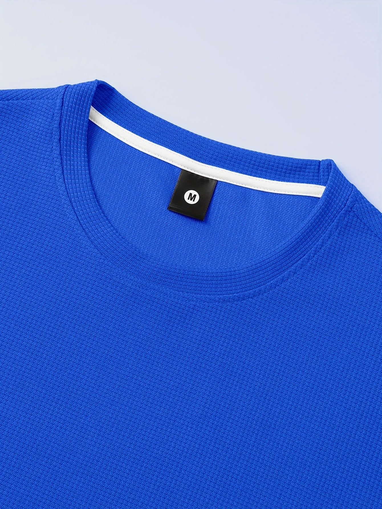 HOTOFF™️Men's Summer Casual Waffle Knit T-Shirt, 100% Polyester Crew Neck Short Sleeve Tee, Geometric Pattern, Slight Stretch, Loose Fit, 180g/m² -