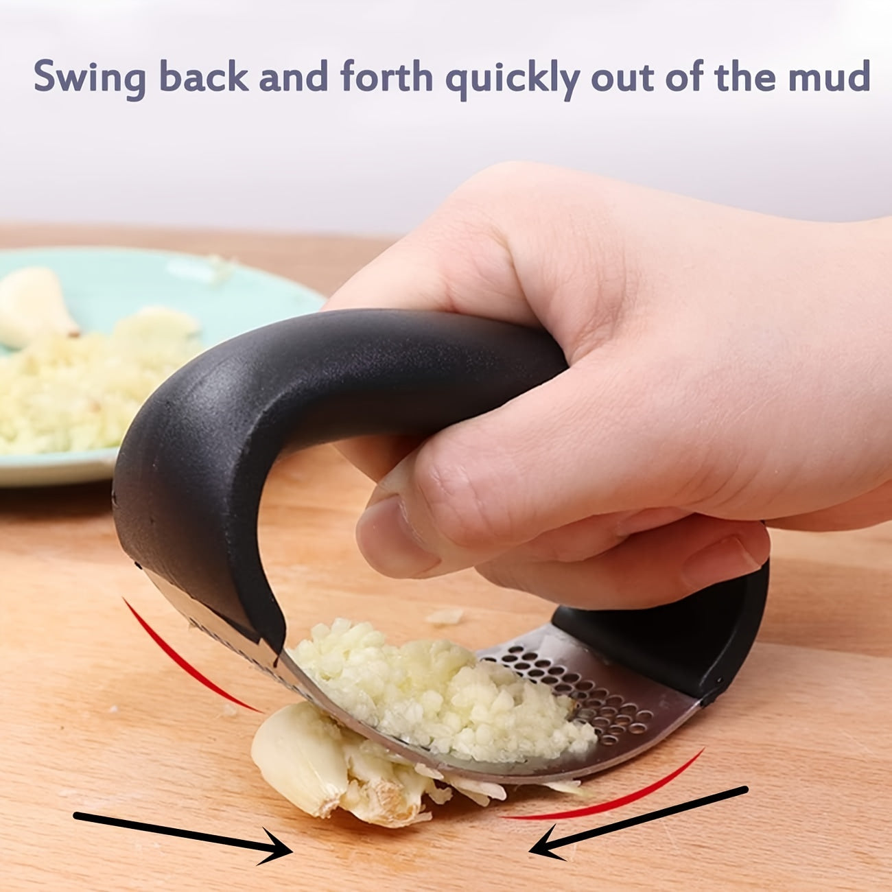 CRUSHER™ 1pc Stainless Steel Garlic Crusher - Manual Vegetable Cutter And Fruit Masher For Restaurants And Supermarkets - Easy To Use Kitchen Gadget For Chopping And Pressing Garlic