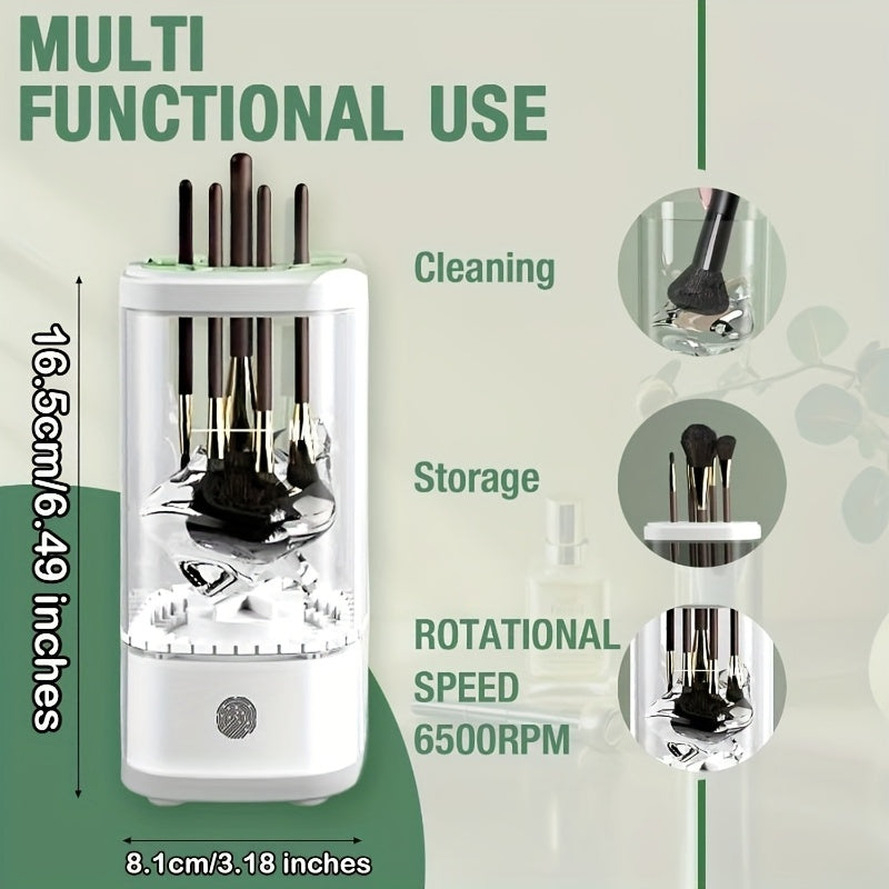 POLISH™️Electric Makeup Brush Cleaner Machine, Portable Automatic Cosmetic Brush Cleaner Tool, with 7000 RPM Motor, Includes Silicone Pad, for 3-4 Brushes,