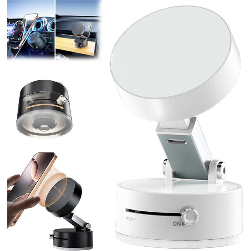 MAGNETIC™️Phone Holder Versatile Foldable Magnetic Vacuum Suction Cup Holder - Hands-Free, Adjustable Metal Mount for Cars, Kitchens, Bathrooms & More - Strong Hold without Battery or Electricity Needed