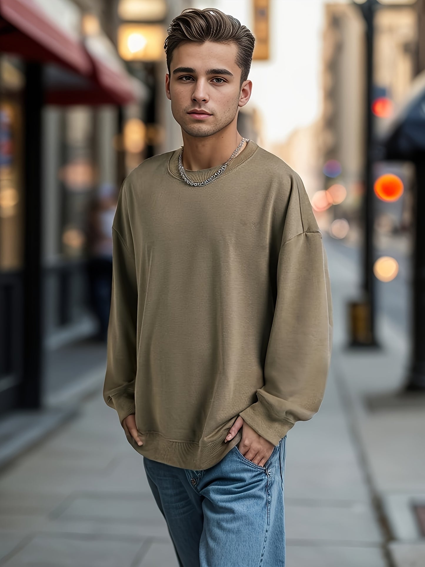 Men's Crewneck Sweatshirt Long Sleeve Hip Hop Fleece Pullover Vintage Sweatshirt Street Fashion Sweatshirts