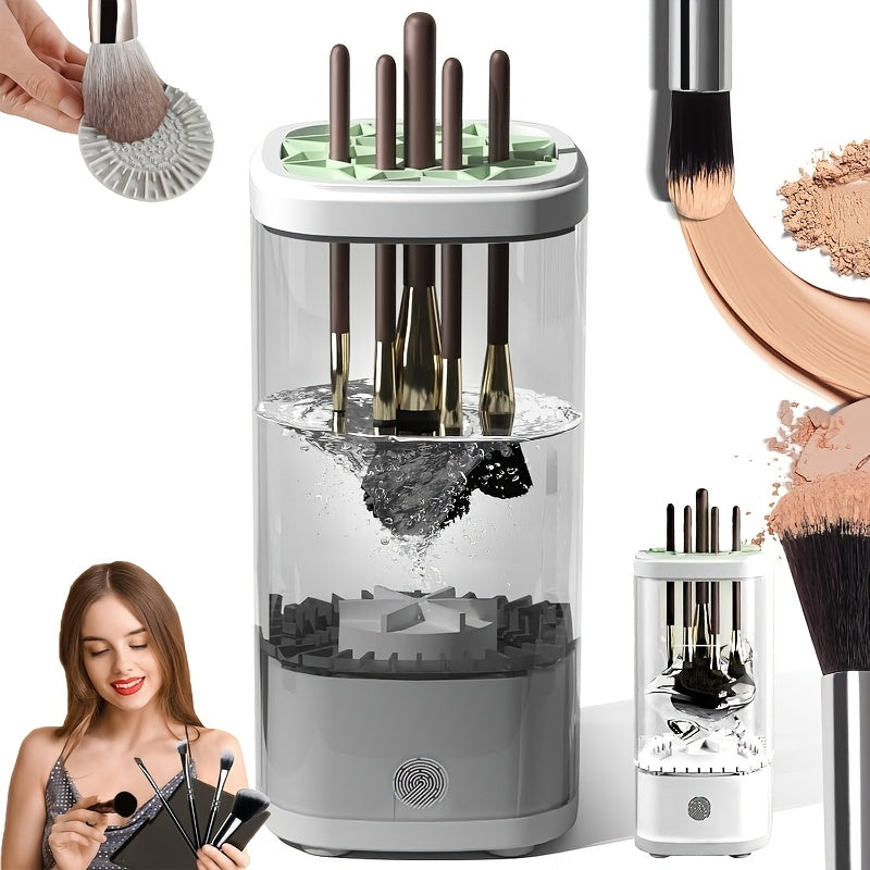 POLISH™️Electric Makeup Brush Cleaner Machine, Portable Automatic Cosmetic Brush Cleaner Tool, with 7000 RPM Motor, Includes Silicone Pad, for 3-4 Brushes,