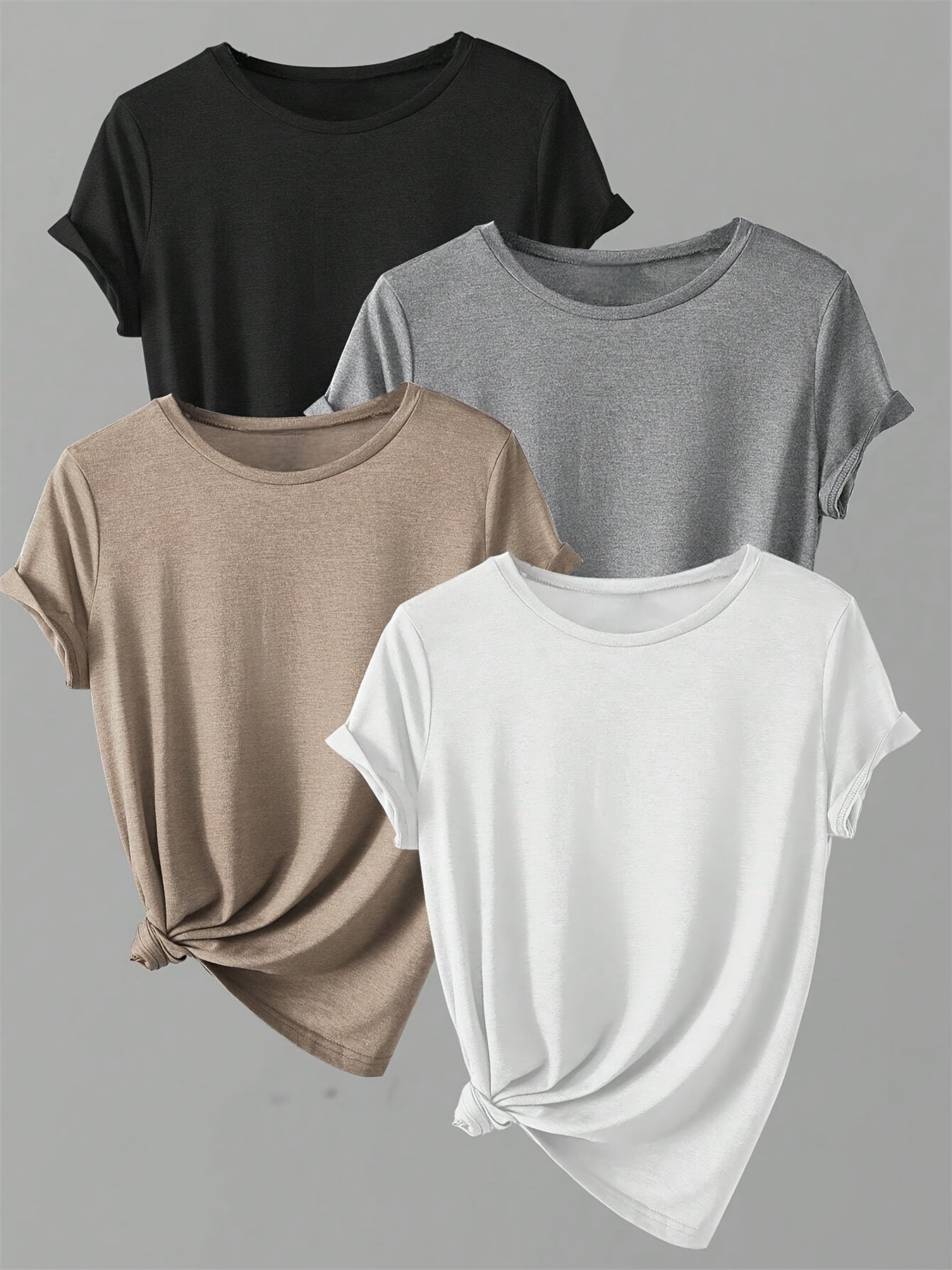 ALL DAY™️ WOMENS T SHIRTS Solid Casual T-Shirt4pcs Solid Casual Crew Neck Short Sleeve T-Shirt - Women's Clothing for Spring & Summer
