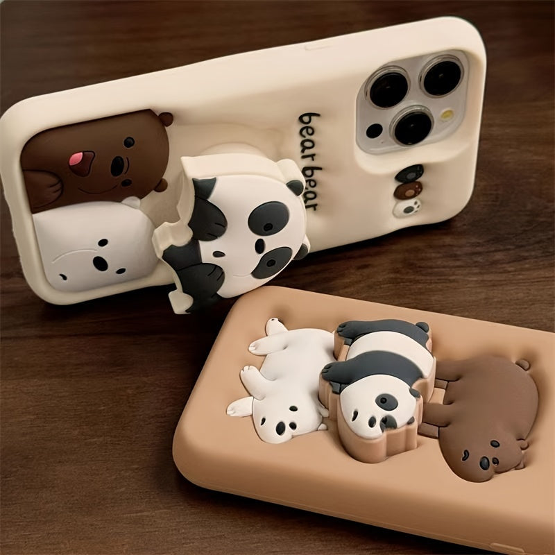 Case for iPhone Adorable Three-Dimensional Stacking Bear Stand Suitable for iPhone16promax Apple 16 Mobile Phone Case 14 Silicone 15 Trend