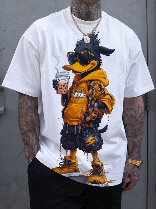 MYTEE™1pc Polyester Summer Knit Tee Men's Cool Duck Print T-Shirt, Casual Crew Neck Short Sleeve, Regular Fit with Slight Stretch Outdoor Wear