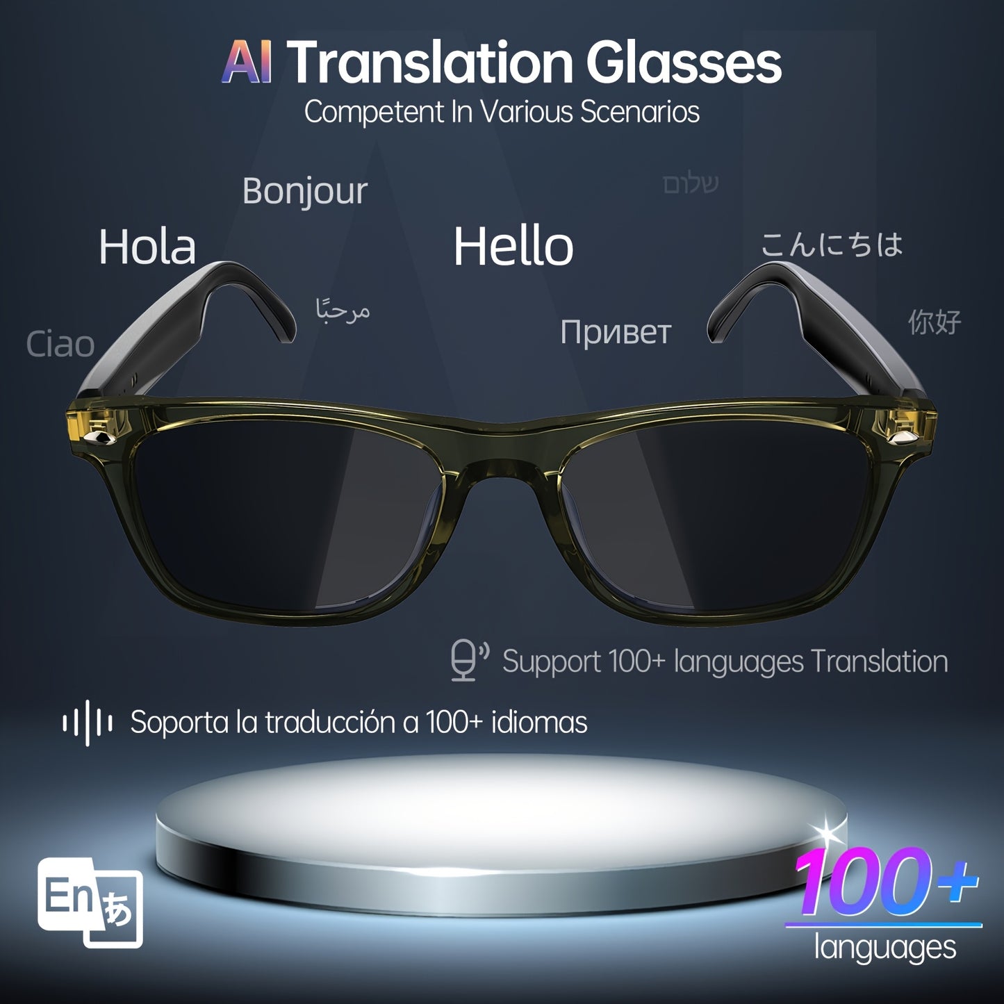 LIFEBEE™️ 2025 New Translator Smart wireless Glasses, multifunctional 100+ languages Translation Smart Wireless Anti-blue Glasses with Wireless Call, Music Playback, 100+ Languages Face-to-Face & Simultaneous Video Voice