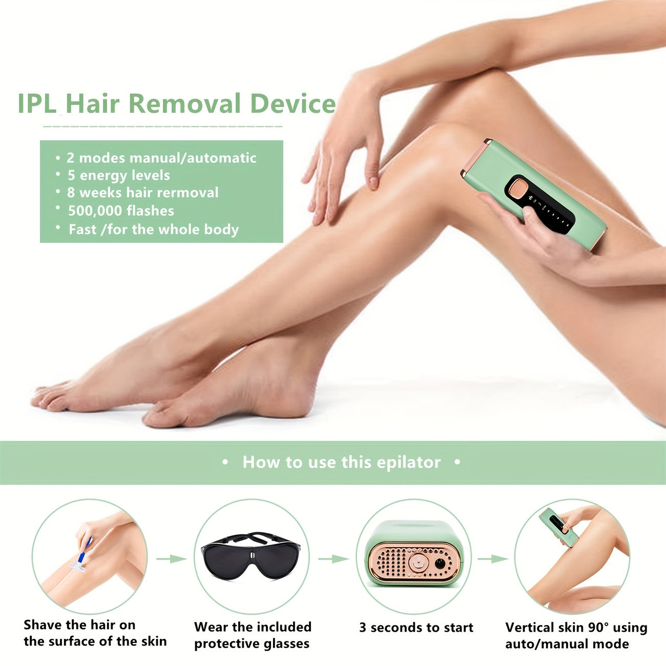 SARLISI™️I MEUKPE IPL Hair Removal Device - Painless At-Home System for Face Legs Bikini Line, Upgraded 999K Flashes & Full Body Use,