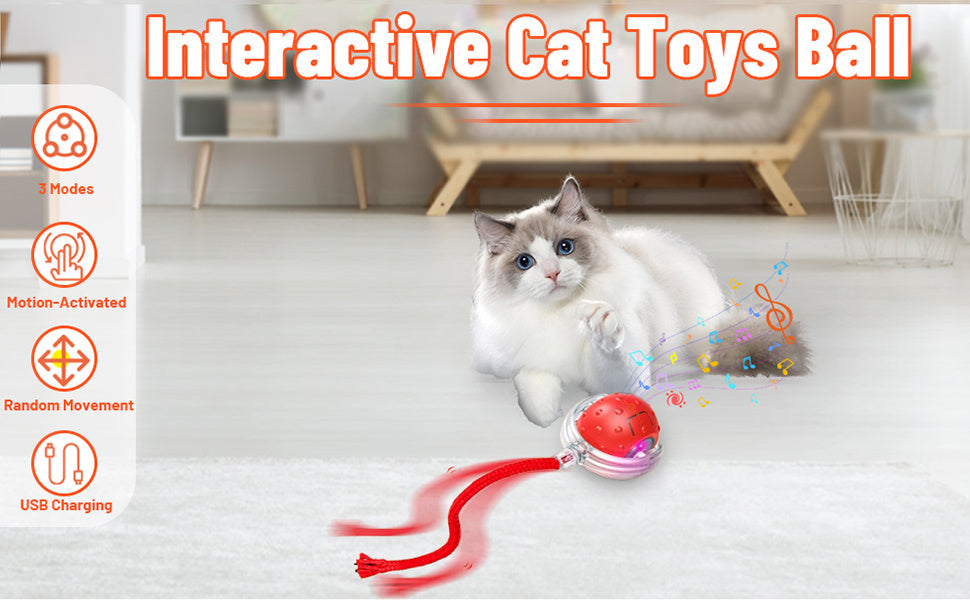 FUN™️CAT TOYS 3pcs Set Fully Automatic 360° Rolling Pet Balls - Grinding & Relief Function, 3 Modes with USB Charging LED Light,