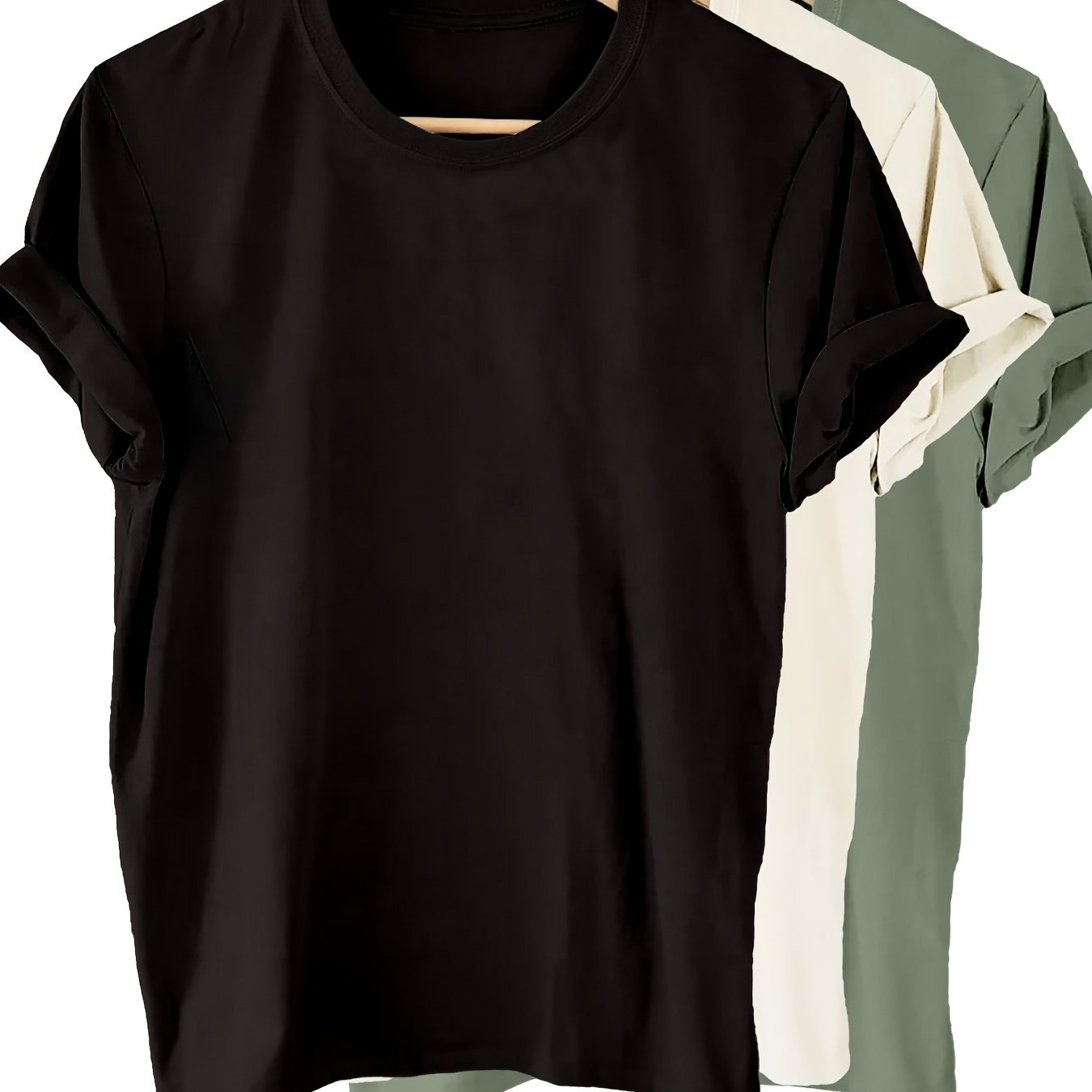 3pcs sister™️ Women's t shirts Solid Color 100% T-shirt, Summer And Spring Short Sleeved Round Neck Casual Top, Women's Clothing