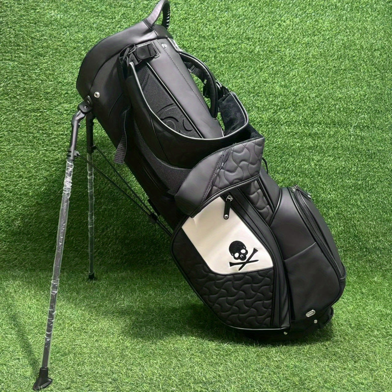 GREENGOLF™ VESSEL™ Golf Stand Bag, Unisex Standard Club, Waterproof Lightweight Faux Leather, Black, Double-Shoulder Golf Bag