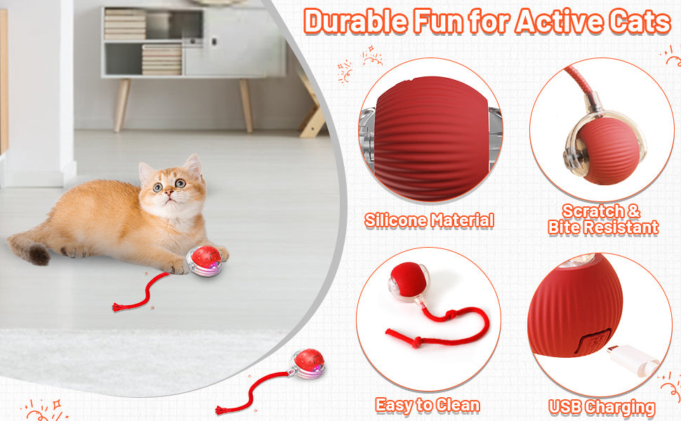 FUN™️CAT TOYS 3pcs Set Fully Automatic 360° Rolling Pet Balls - Grinding & Relief Function, 3 Modes with USB Charging LED Light,