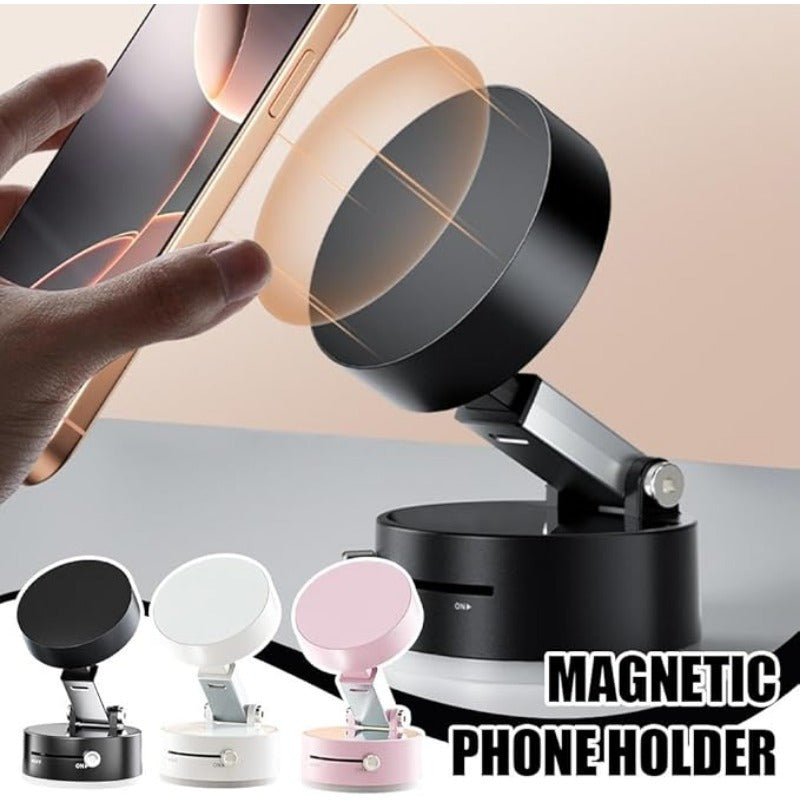MAGNETIC™️Phone Holder Versatile Foldable Magnetic Vacuum Suction Cup Holder - Hands-Free, Adjustable Metal Mount for Cars, Kitchens, Bathrooms & More - Strong Hold without Battery or Electricity Needed