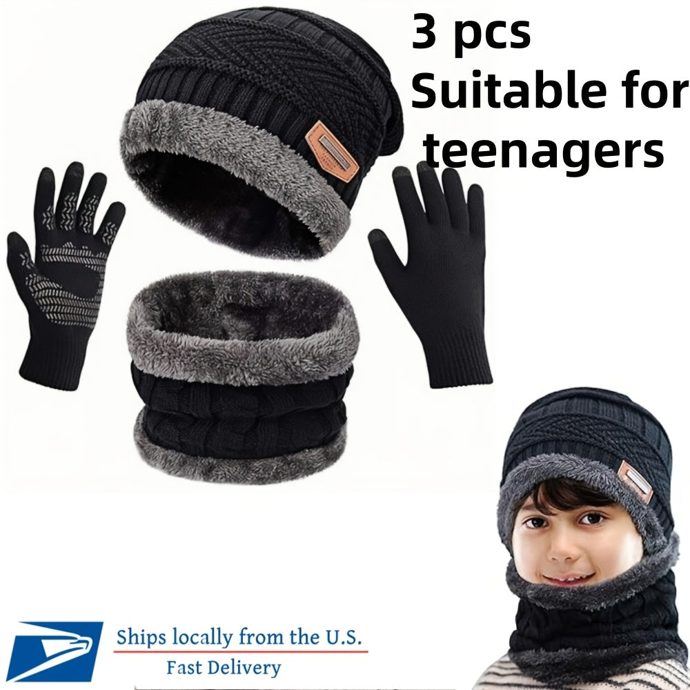 INTERWARM™ 3pcs Men /women Winter Essentials Set: Hat Scarf Gloves Slouchy Beanie Snow Knit Skull Cap Tuch Screen