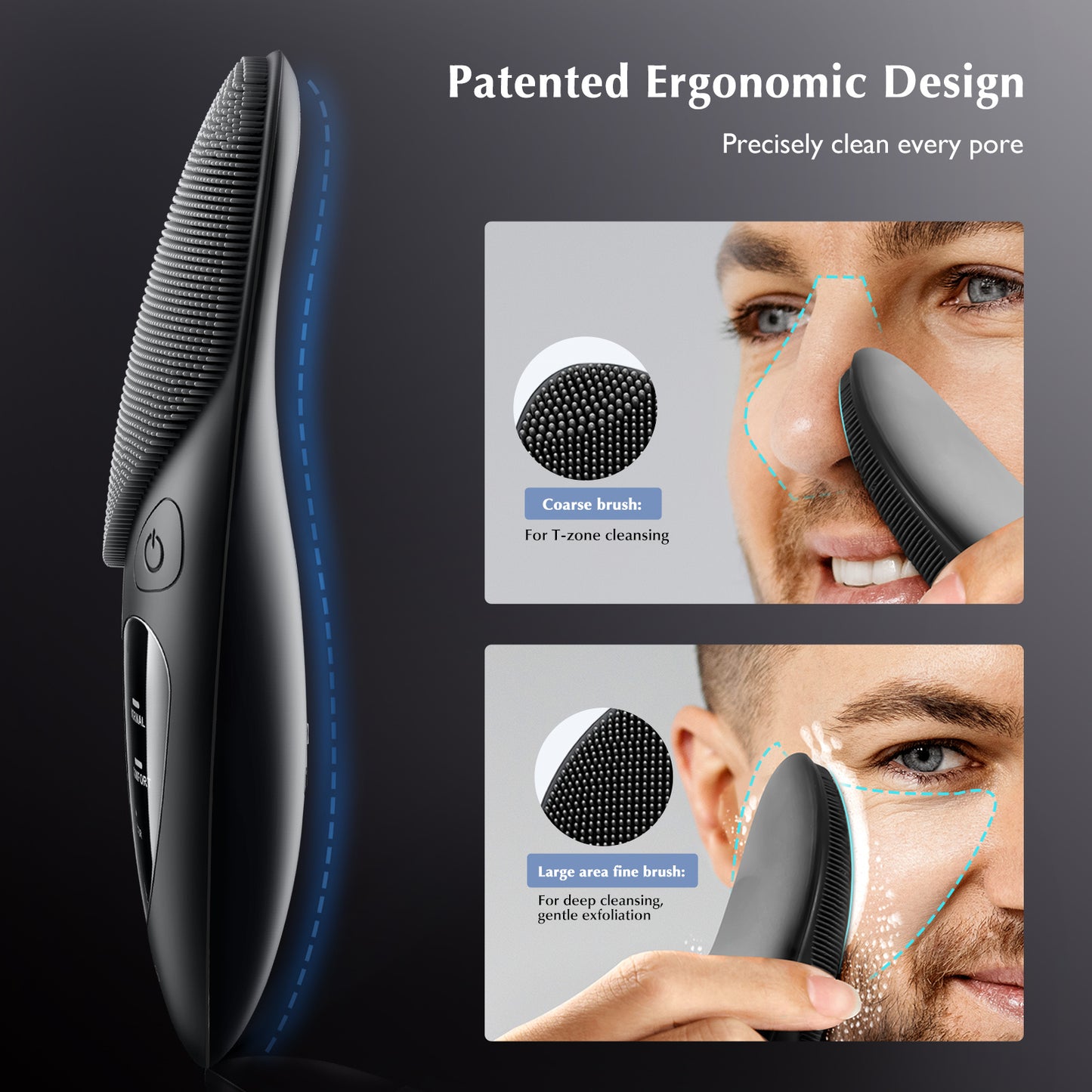 Facial Cleansing Brush Silicone Face Scrubber: COSLUS Rechargeable Face Wash Brush, 4 Cleansing Modes, Electric Face Exfoliator For Father Men Women Gift Cleaning, Exfoliating, Massaging Black