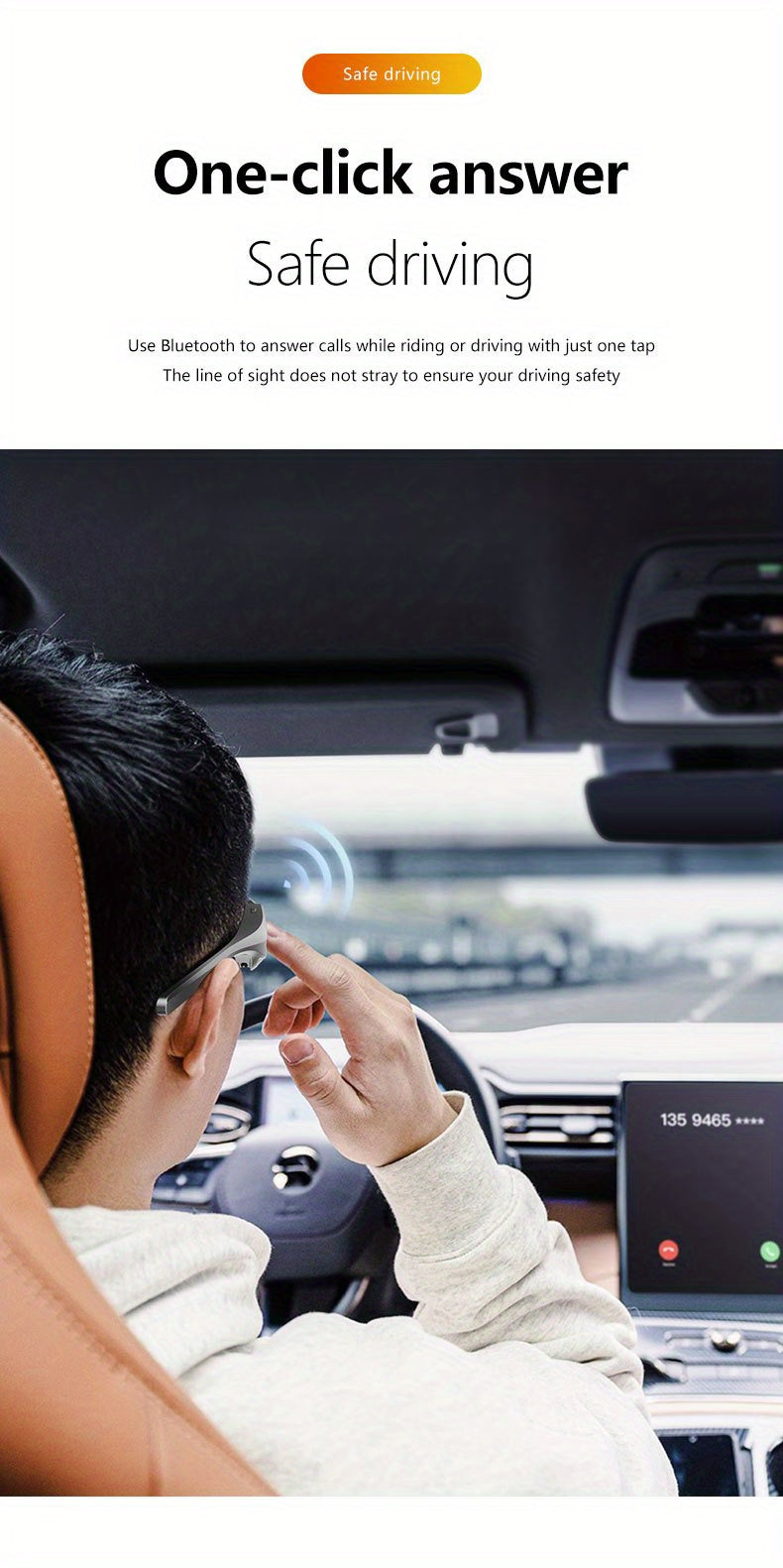 FUTURE ™️ Smart Glasses, Smart Audio Glasses, Wireless, Built-in Microphone, High-Resolution Audio, Touch Control, Anti-Blue Light, for Outdoor, Sports, Driving, Music Playback, Hands-Free Calling -