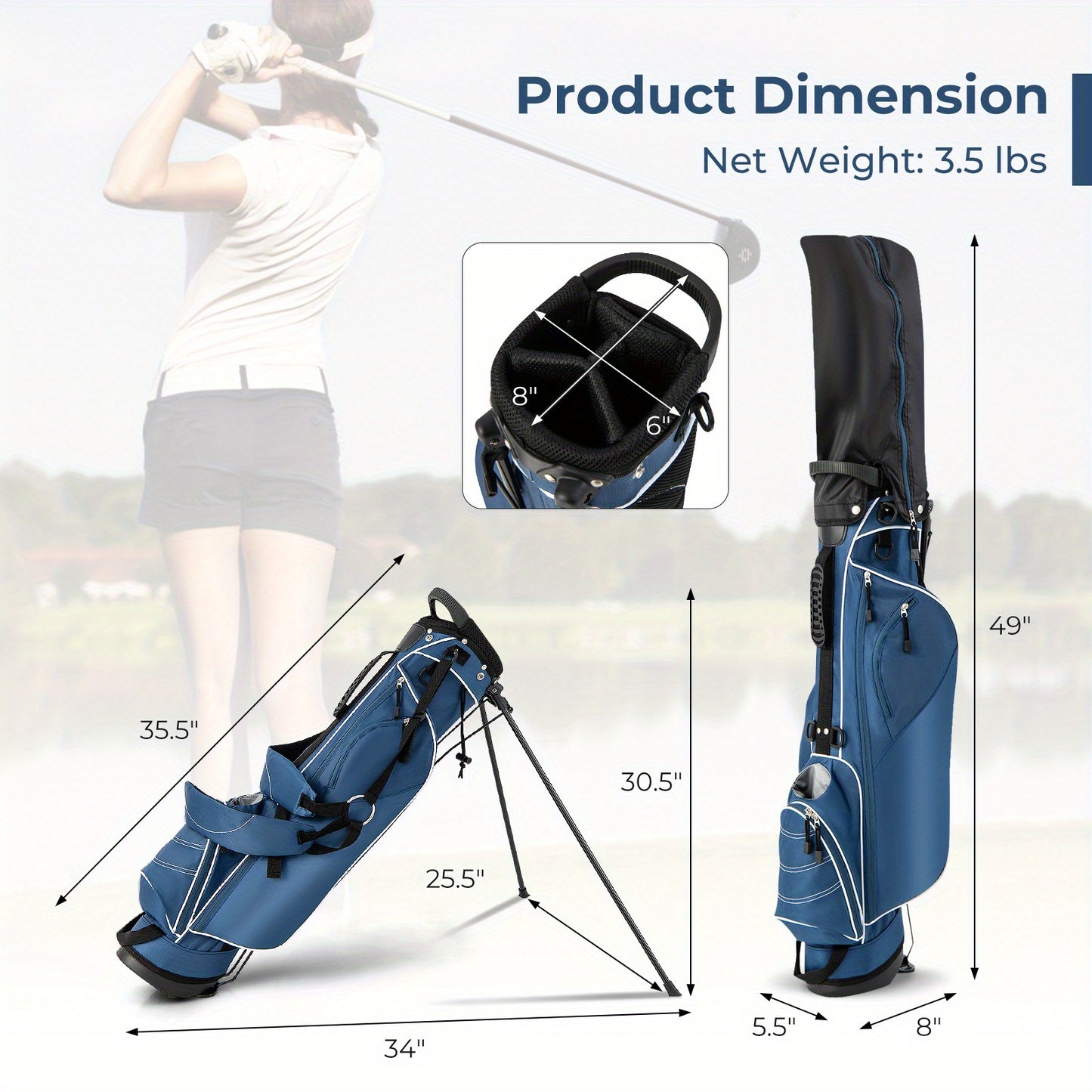 Maxmass Golf Stand Bag, 4 Way Top Dividers Golf Club Bag w/4 Zippered Pockets, Cooler Bag, Dual Shoulder Strap, Rain Hood, Umbrella Holder, Lightweight Portable Golf Bag w/ Stand for Women & Men