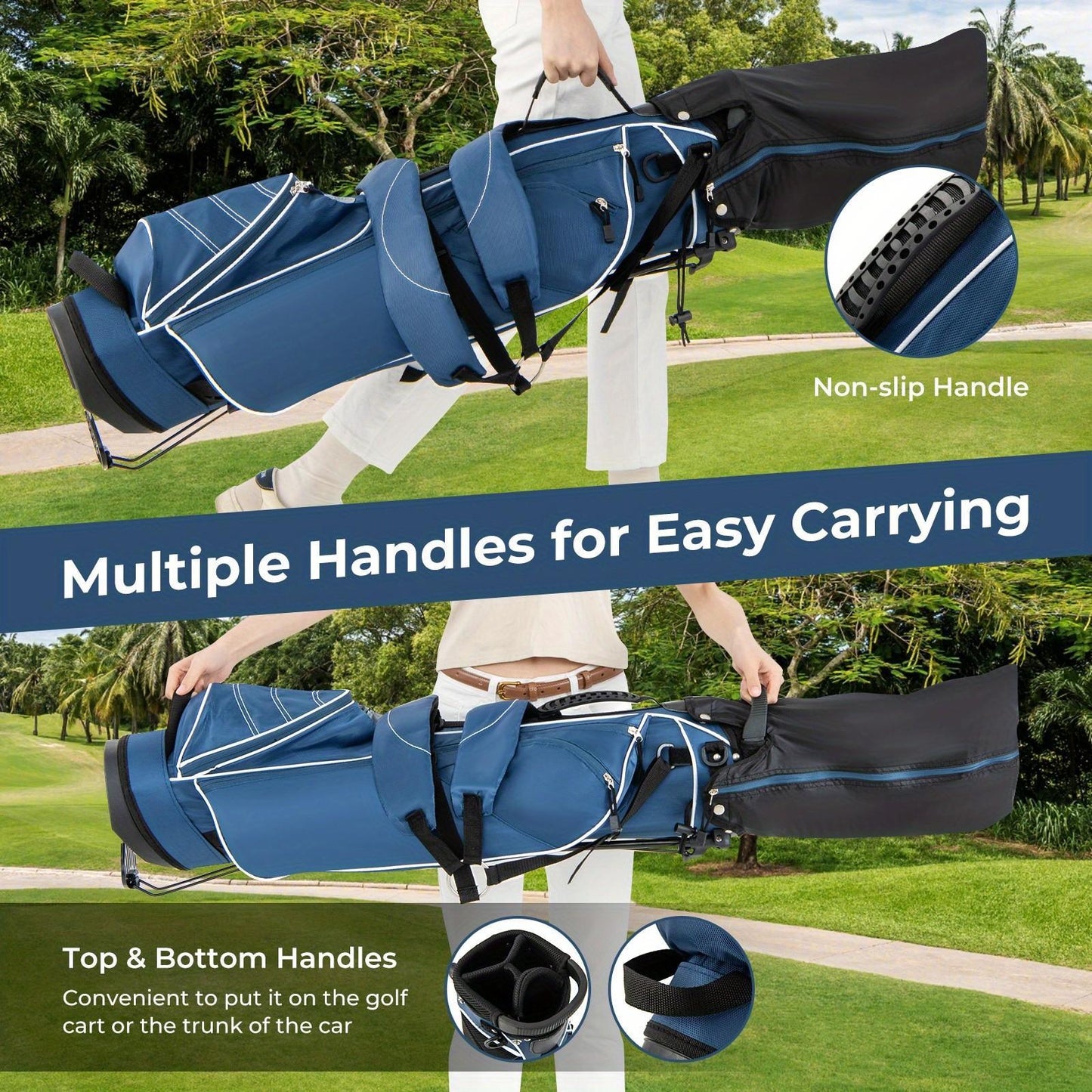 Maxmass Golf Stand Bag, 4 Way Top Dividers Golf Club Bag w/4 Zippered Pockets, Cooler Bag, Dual Shoulder Strap, Rain Hood, Umbrella Holder, Lightweight Portable Golf Bag w/ Stand for Women & Men