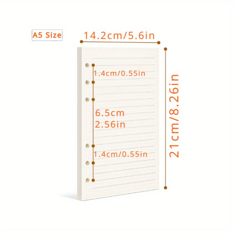 6-hole punched A5 horizontal line, A5 blank paper, loose-leaf calendar notepad, 45 sheets/1 book 5.6x8.3 inches, ivory white