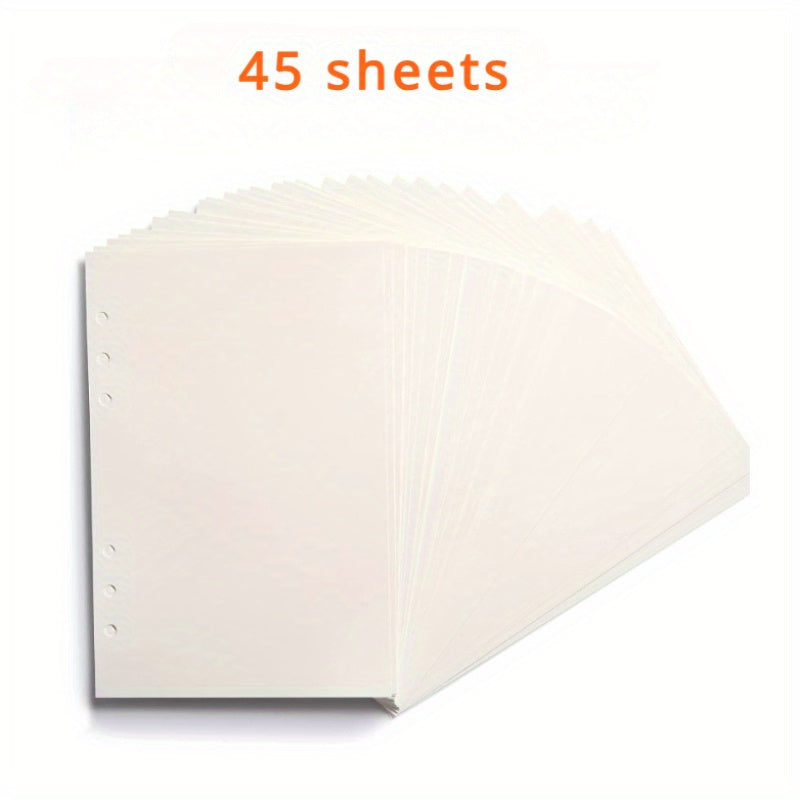 6-hole punched A5 horizontal line, A5 blank paper, loose-leaf calendar notepad, 45 sheets/1 book 5.6x8.3 inches, ivory white