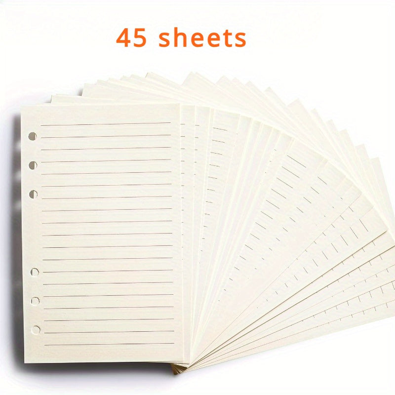 6-hole punched A5 horizontal line, A5 blank paper, loose-leaf calendar notepad, 45 sheets/1 book 5.6x8.3 inches, ivory white