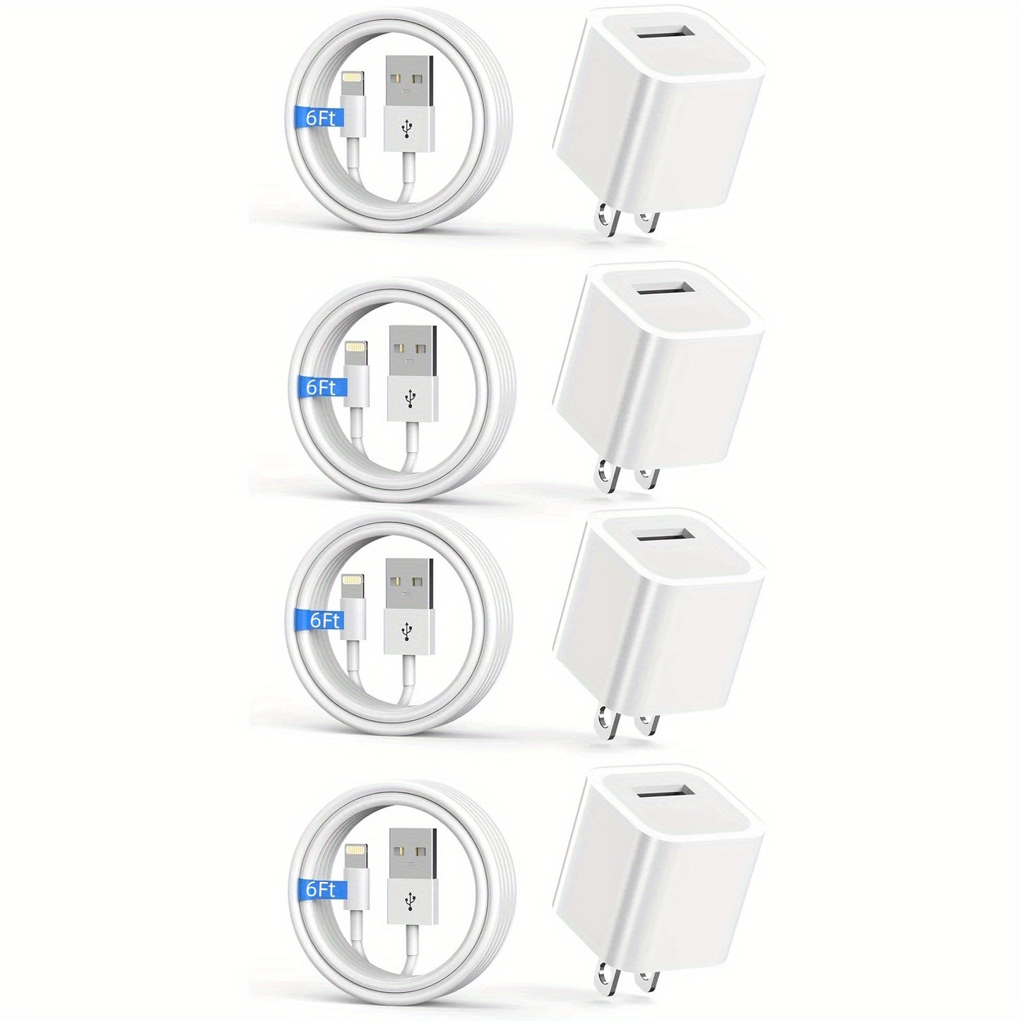 iPhone Charger 4pcs  MFi Certified 6ft Lightning Cable & USB Wall Charger Set - Data Sync & Charge with Ease, for iPhone 14/13/12/11/Mini/XS/Max/XR/X/8/7/SE, US Plug Adapter