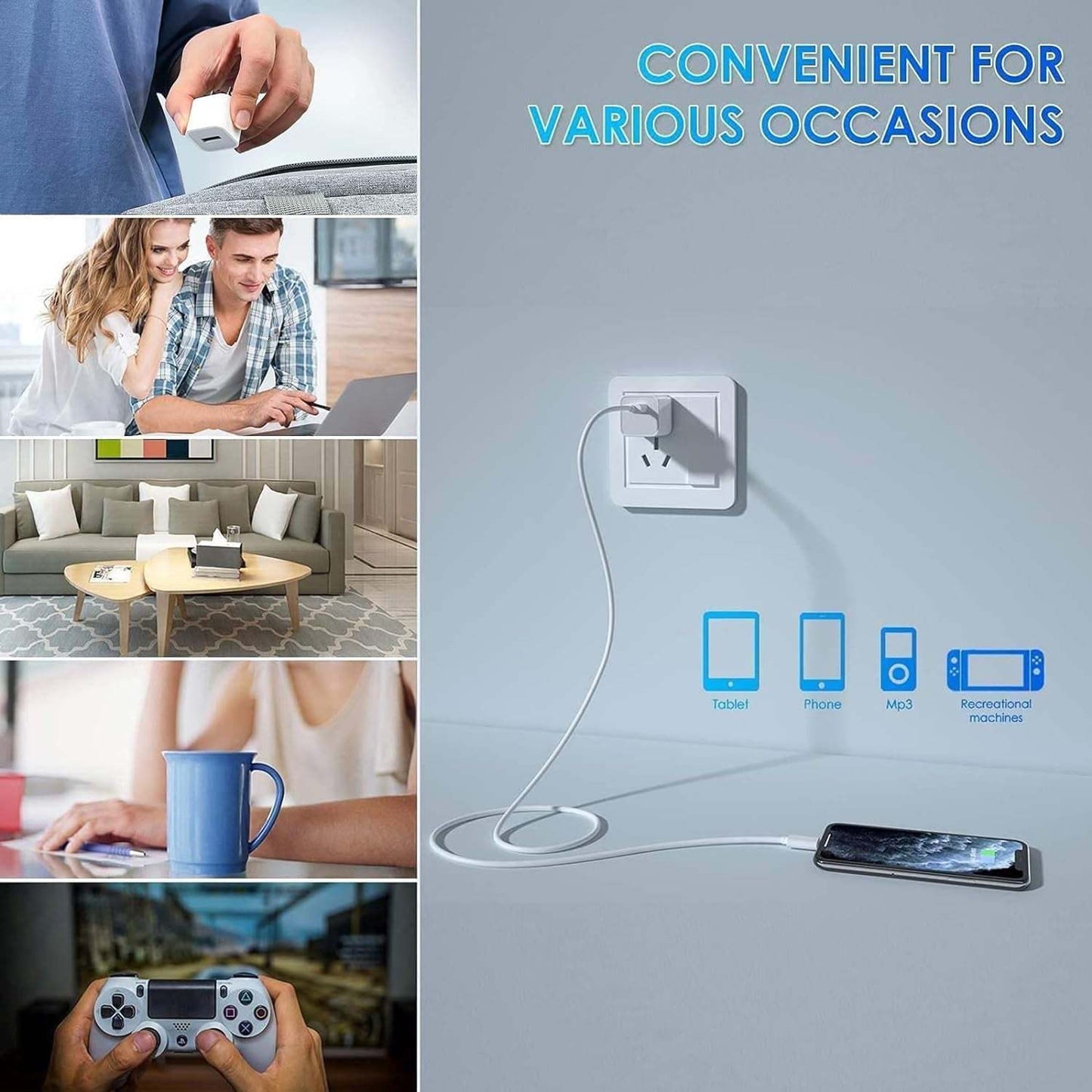 iPhone Charger 4pcs  MFi Certified 6ft Lightning Cable & USB Wall Charger Set - Data Sync & Charge with Ease, for iPhone 14/13/12/11/Mini/XS/Max/XR/X/8/7/SE, US Plug Adapter