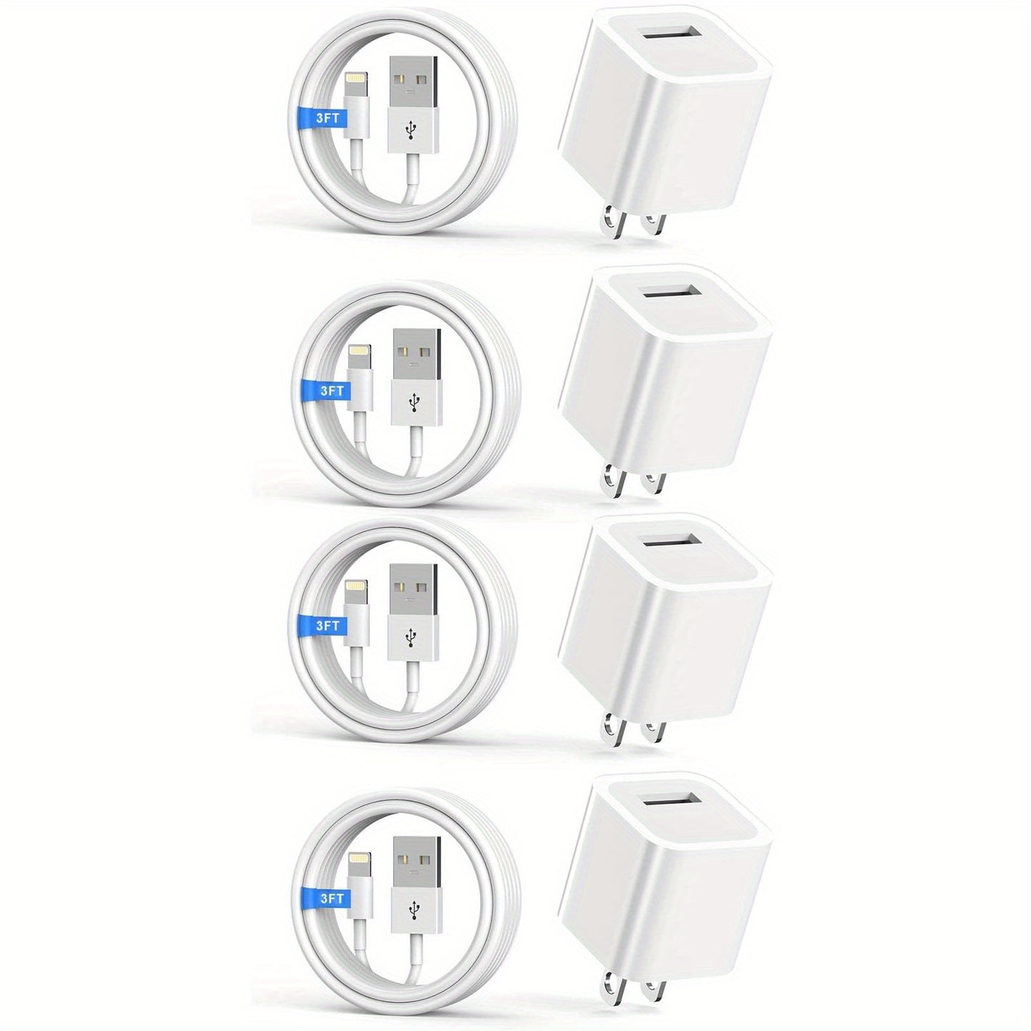 iPhone Charger 4pcs  MFi Certified 6ft Lightning Cable & USB Wall Charger Set - Data Sync & Charge with Ease, for iPhone 14/13/12/11/Mini/XS/Max/XR/X/8/7/SE, US Plug Adapter