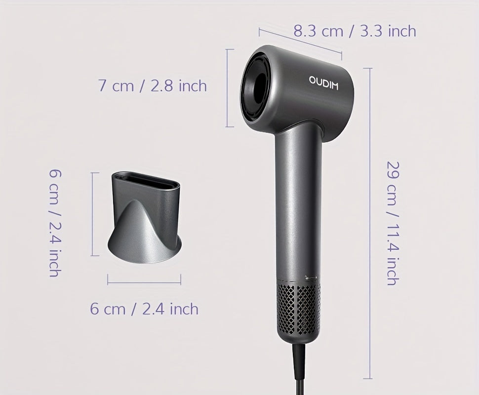 Oudif ™️Professional High-Speed Ionic Hair Dryer, 110000 RPM Brushless Motor, 4 Temperature Settings with LED Display, 2 Speed/Cold Options, Quiet Operation, Ergonomic Handle, US Plug –