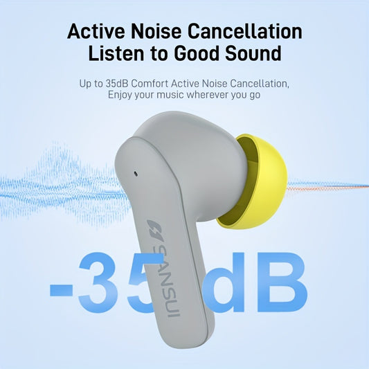 NEW SANSUI W23 True Wireless Noise Cancelling Earbuds, Active Noise Cancellation, 10mm Drivers with Big Bass, Wireless V5.4, 27H Long Playtime, With Built-in ENC Microphone