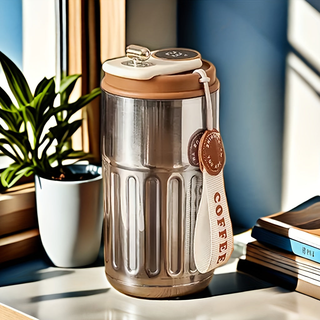 DRINKUP™ Coffee Mug, Stainless Steel Coffee Cup, Vacuum Sealed Portable Thermal Tumbler with Flip Top Lid, Battery Powered ,1PCS Smart mug