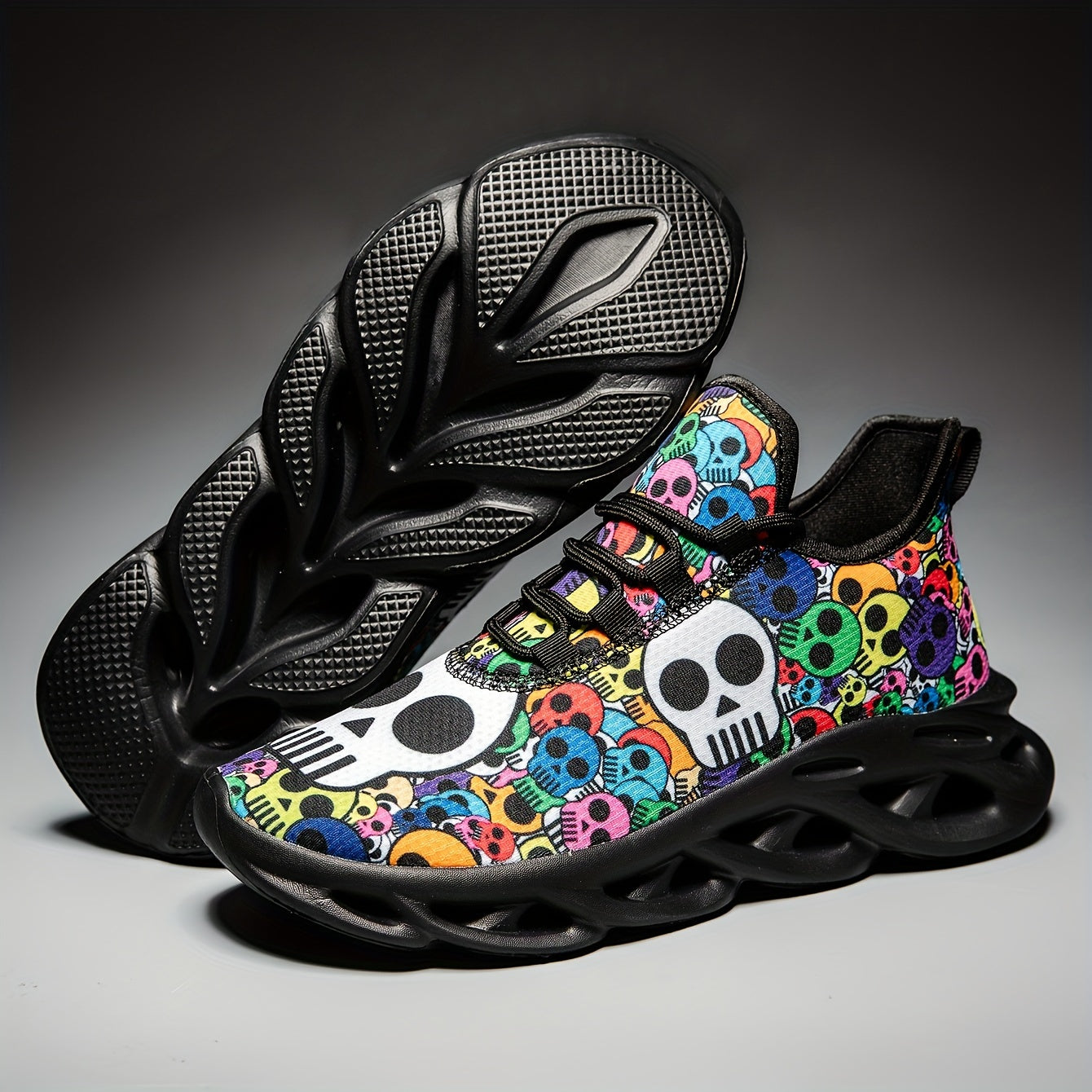 Men's Fashion Sports Sneakers with Cartoon Skull Print - Breathable FabriC