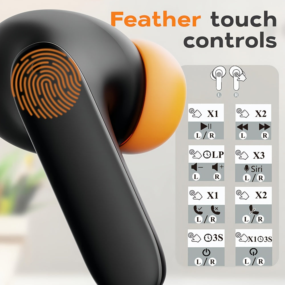 BOOM BOX™️AI Translation Smart Earbuds with 140+ Language Support, ENC Noise-Canceling, Wireless TWS Headphones, Long Battery Life, Music & Call Playback - Black & Orange, Type-C Charging Case Included