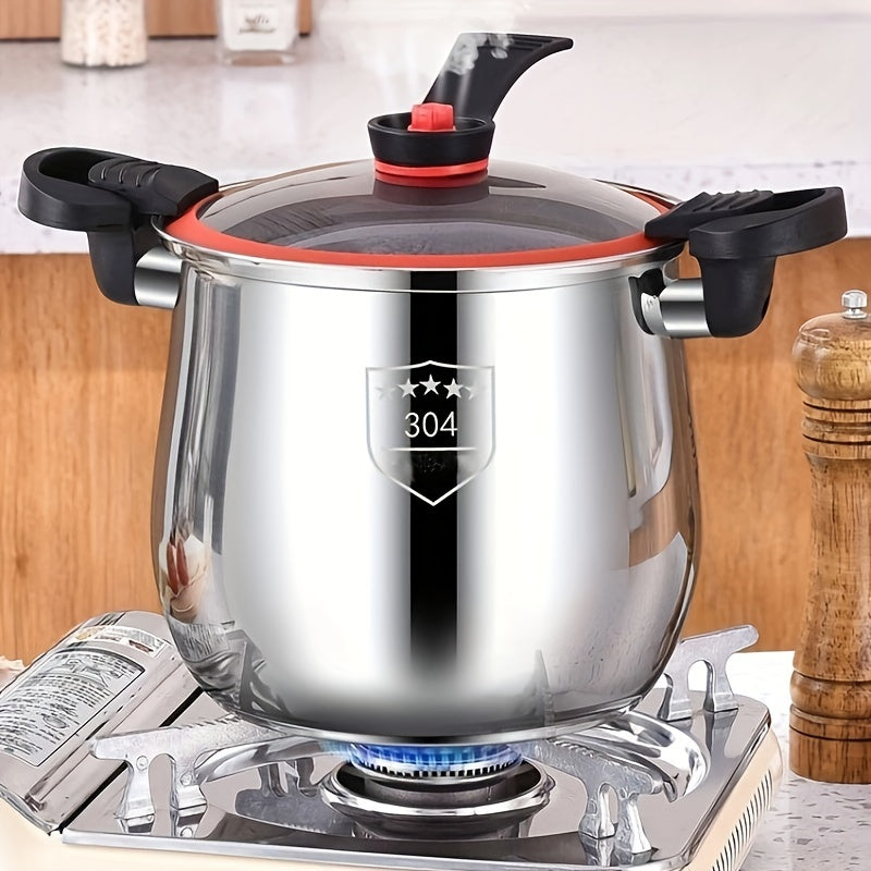 DISH™ 304 Stainless Steel Pressure Cooker Pot, Food Grade Quick Cook Soup Pot, Non-Stick Stockpot with Lid, Multi-Function Large Capacity Stew Pot, Compatible with Induction and Gas Stoves, Dishwasher Safe, Ideal for Home a