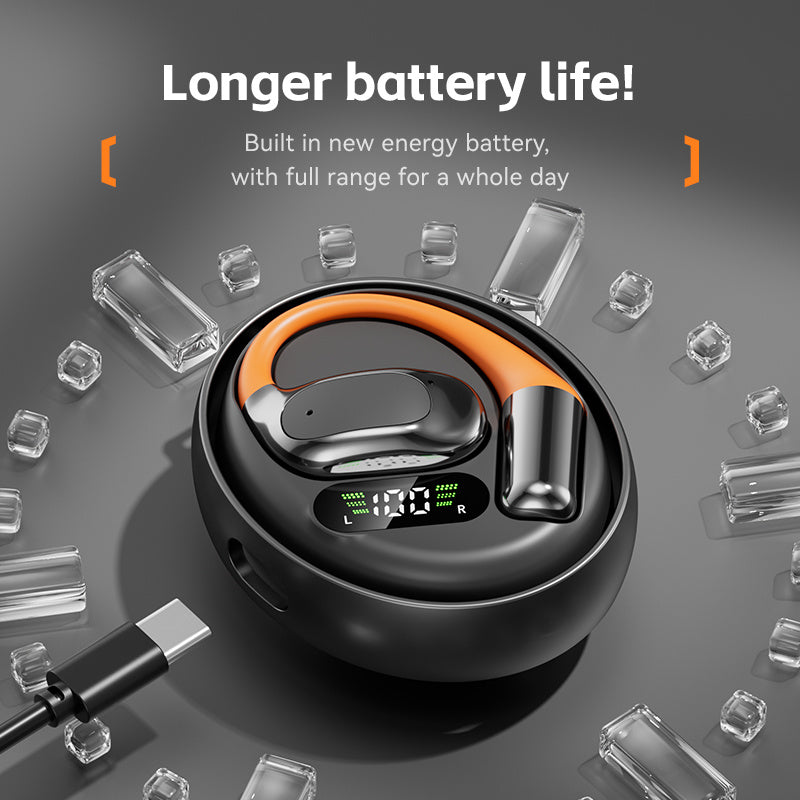 TUNE GO ™️Original Wireless Earphones True Wireless Earphones, Open Air Conduction Earbuds, Small Round Cake Design, Music OWS Headphones High Quality Headset HI-FI Sound, Long Battery Life, Led Display