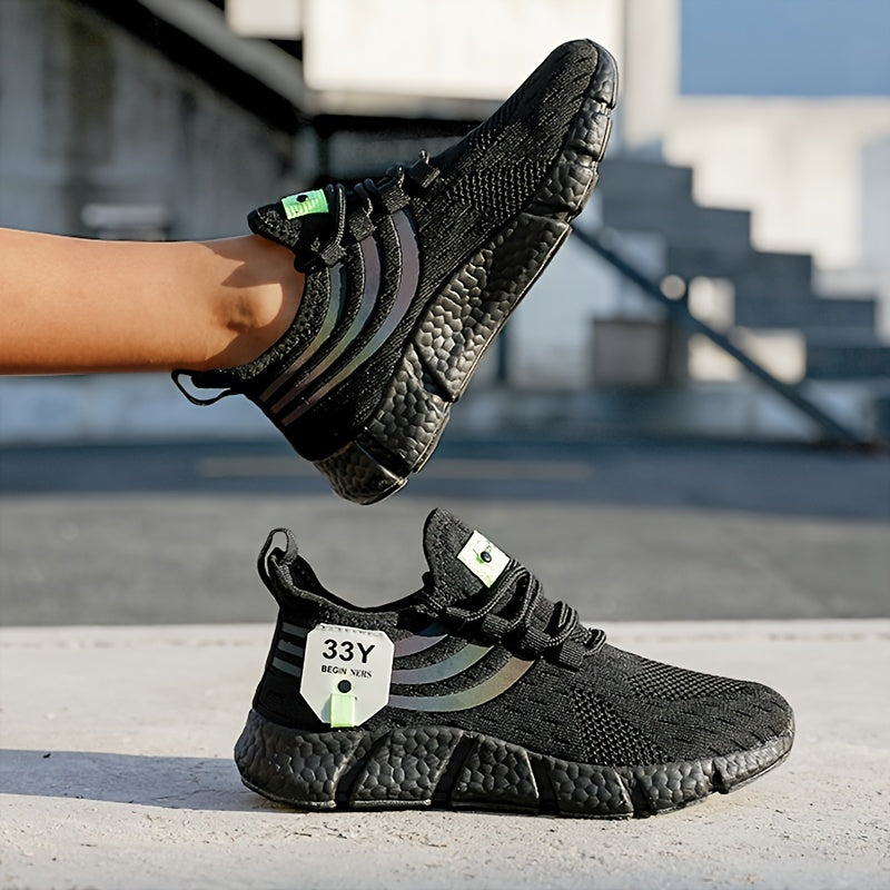 MILE HIGH™️Women's Breathable Knit Platform Sneakers, Casual Lace Up Outdoor Shoes, Comfortable Low Top Sport Shoes Plus Size