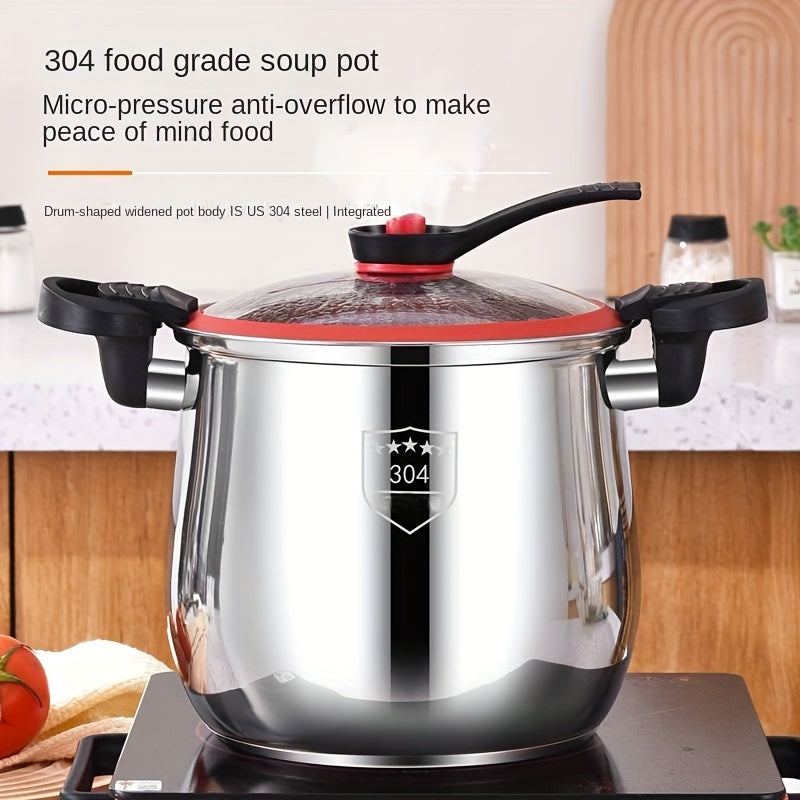 DISH™ 304 Stainless Steel Pressure Cooker Pot, Food Grade Quick Cook Soup Pot, Non-Stick Stockpot with Lid, Multi-Function Large Capacity Stew Pot, Compatible with Induction and Gas Stoves, Dishwasher Safe, Ideal for Home a