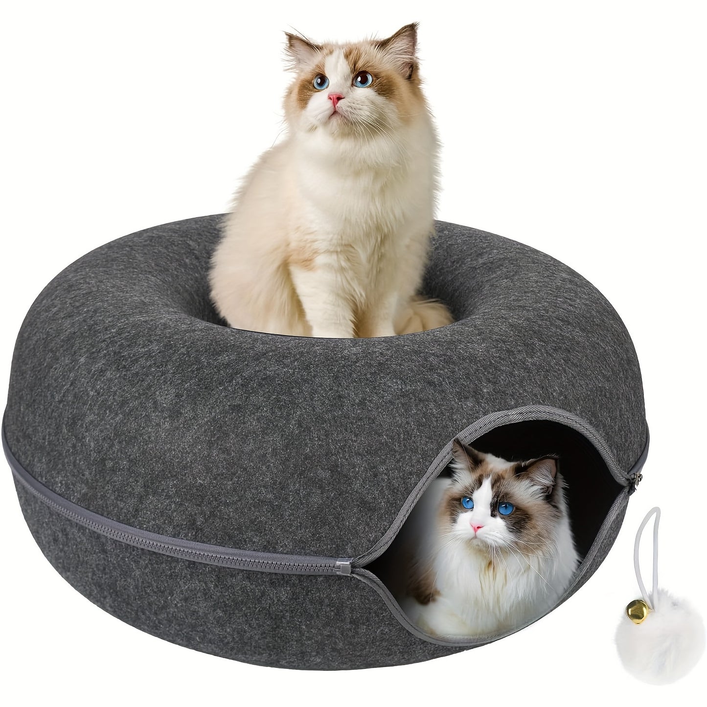 CAT Tunnel Cat Toy Peekaboo Cat Cave for Indoor Cats, Cat Donut Cat Tunnel Bed, Scratch Resistant Cat Toys for Medium Large Cats