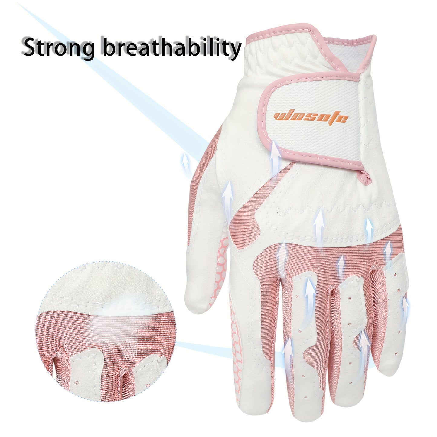 SOFT WING ™ WOSOFE Women's Golf Gloves - Ultra-Light, Breathable Microfiber with Non-Slip Grip, Washable - Pink