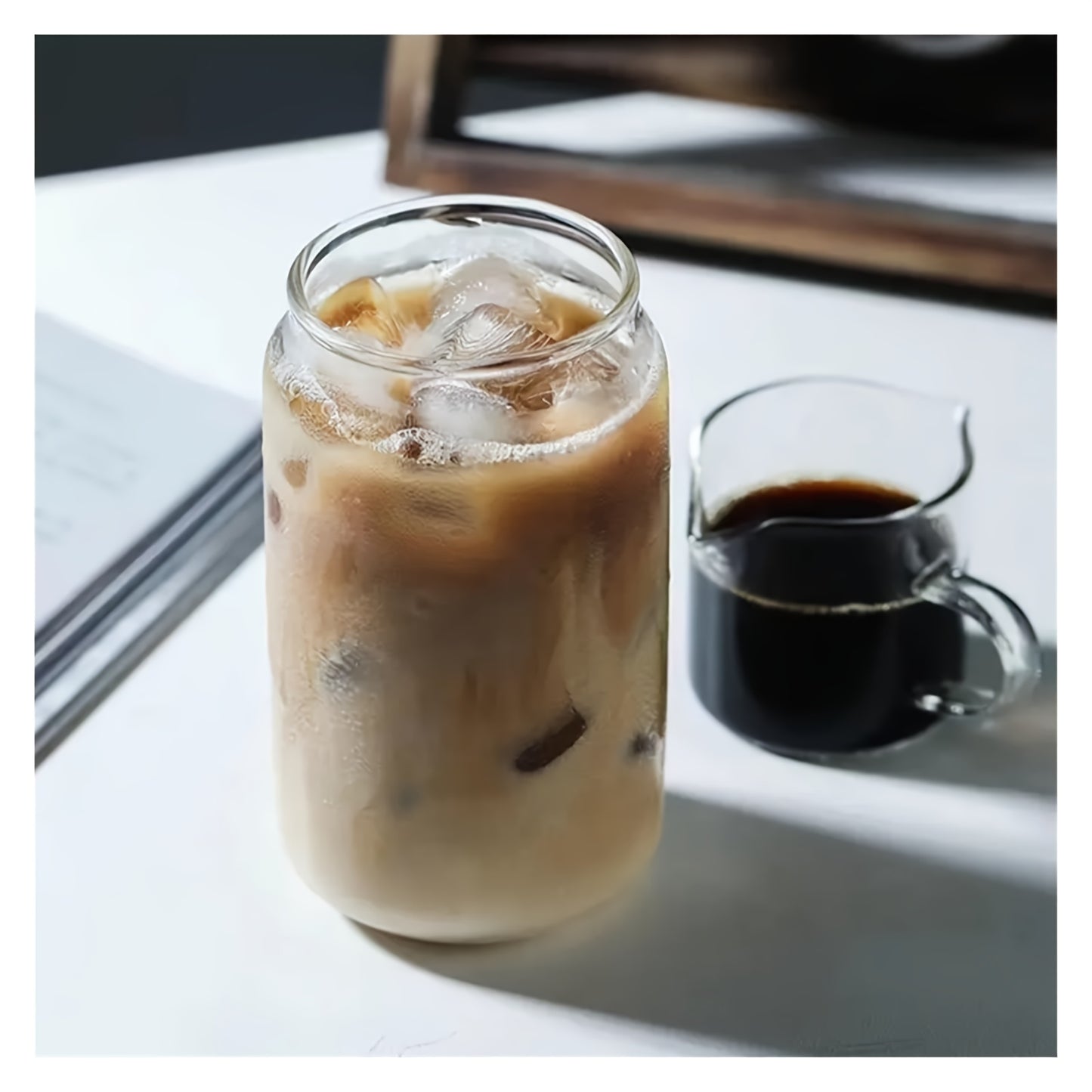 Drinking Glasses With Bamboo Lids And Glass Straw, Can Shaped Glass Cups Beer, Ice Coffee Glasses Cute Tumbler Cup Great For Soda Boba Tea Cocktail