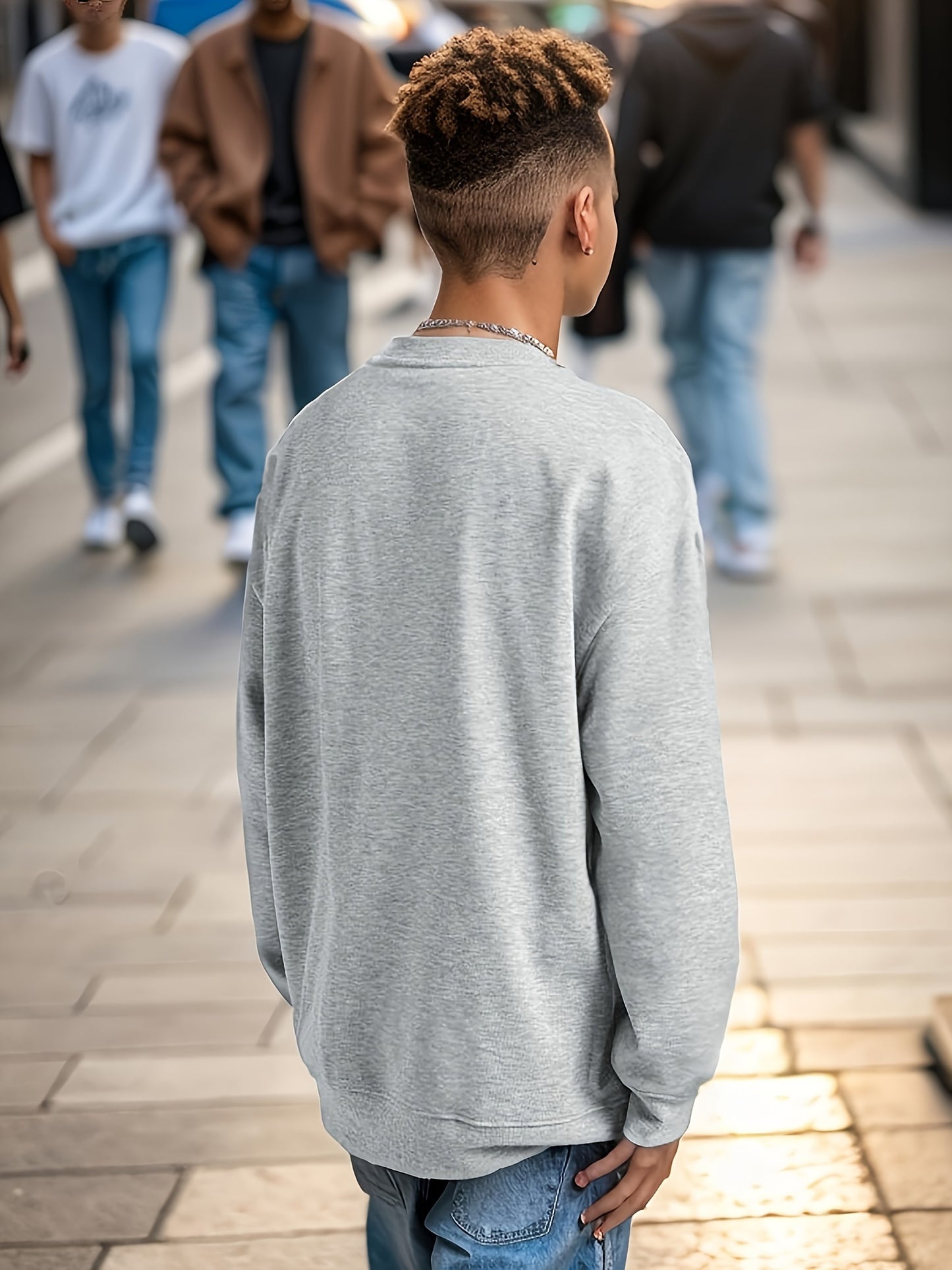 Men's Crewneck Sweatshirt Long Sleeve Hip Hop Fleece Pullover Vintage Sweatshirt Street Fashion Sweatshirts