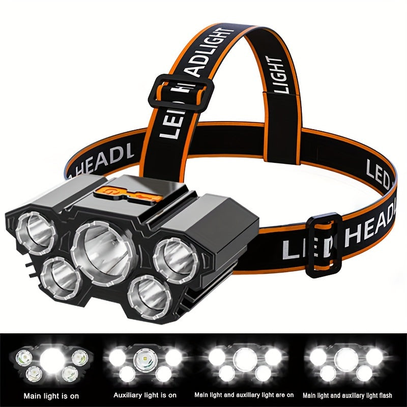FIREFLY ™High Lumens 5 LED Headlamp Super Bright Headlight Outdoor Waterproof Head Lamp Head Flashlight for Camping Hiking Cycling Hunting