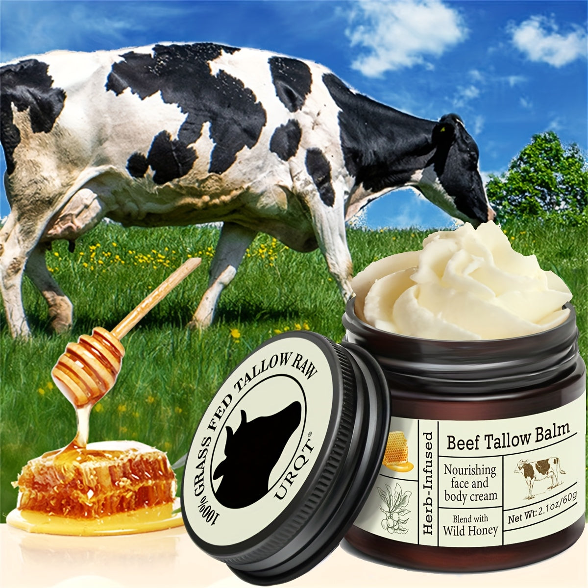 CLEAR™️Unscented All-Purpose Moisturizer Grass-Fed Beef Tallow Balm - Olive Oil & Vitamin E for Dry Skin Care
