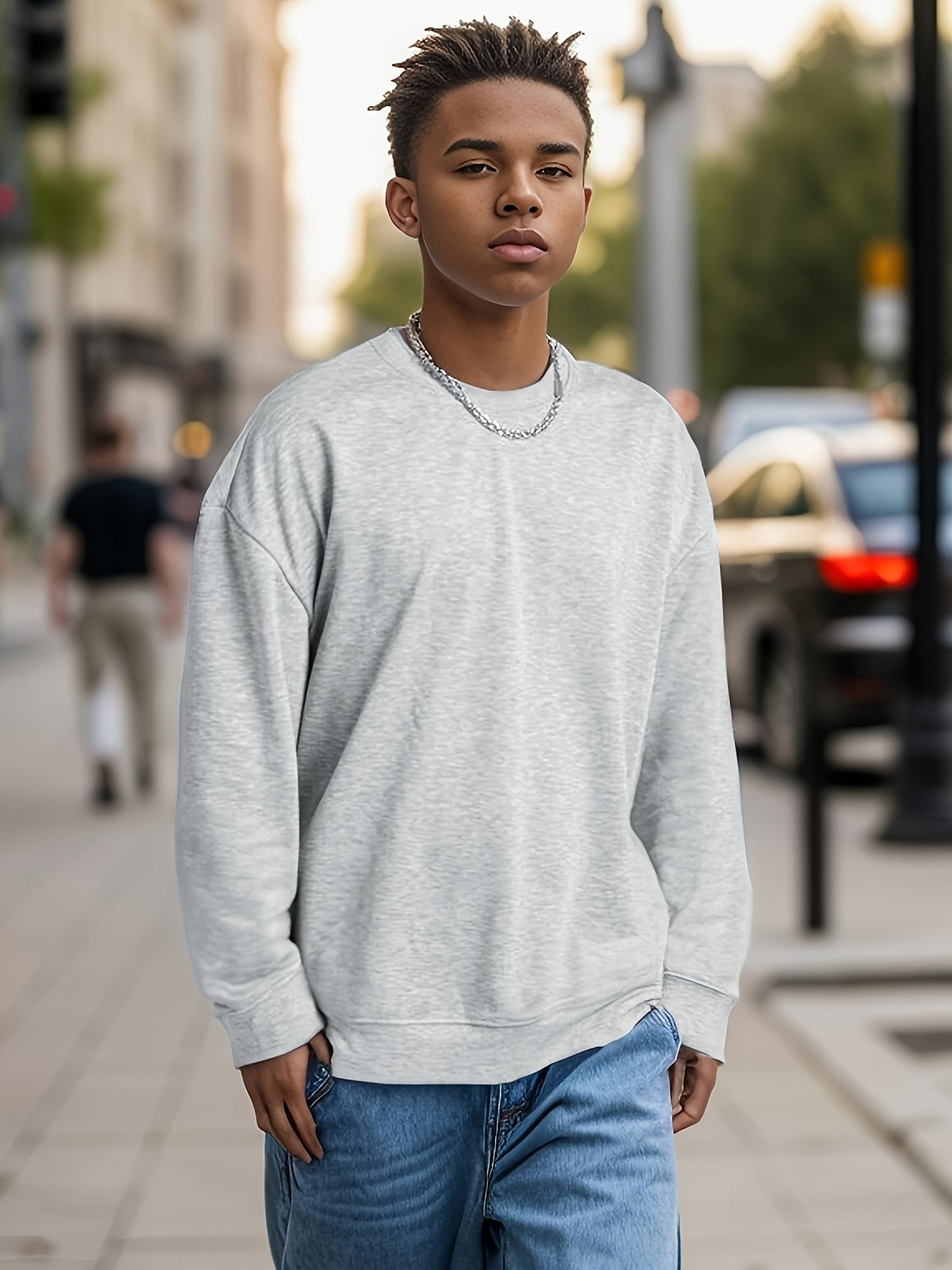 Men's Crewneck Sweatshirt Long Sleeve Hip Hop Fleece Pullover Vintage Sweatshirt Street Fashion Sweatshirts