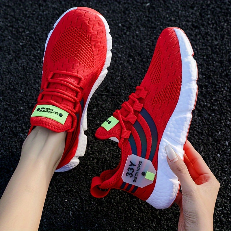 MILE HIGH™️Women's Breathable Knit Platform Sneakers, Casual Lace Up Outdoor Shoes, Comfortable Low Top Sport Shoes Plus Size