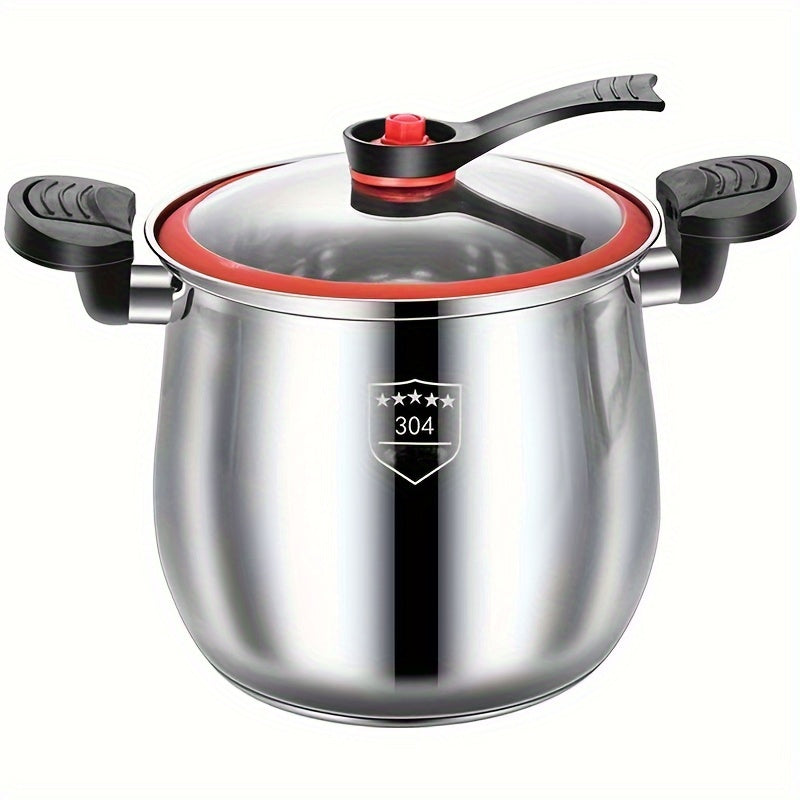 DISH™ 304 Stainless Steel Pressure Cooker Pot, Food Grade Quick Cook Soup Pot, Non-Stick Stockpot with Lid, Multi-Function Large Capacity Stew Pot, Compatible with Induction and Gas Stoves, Dishwasher Safe, Ideal for Home a