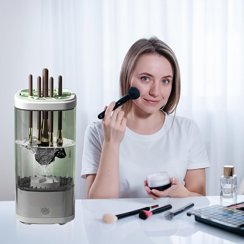 POLISH™️Electric Makeup Brush Cleaner Machine, Portable Automatic Cosmetic Brush Cleaner Tool, with 7000 RPM Motor, Includes Silicone Pad, for 3-4 Brushes,