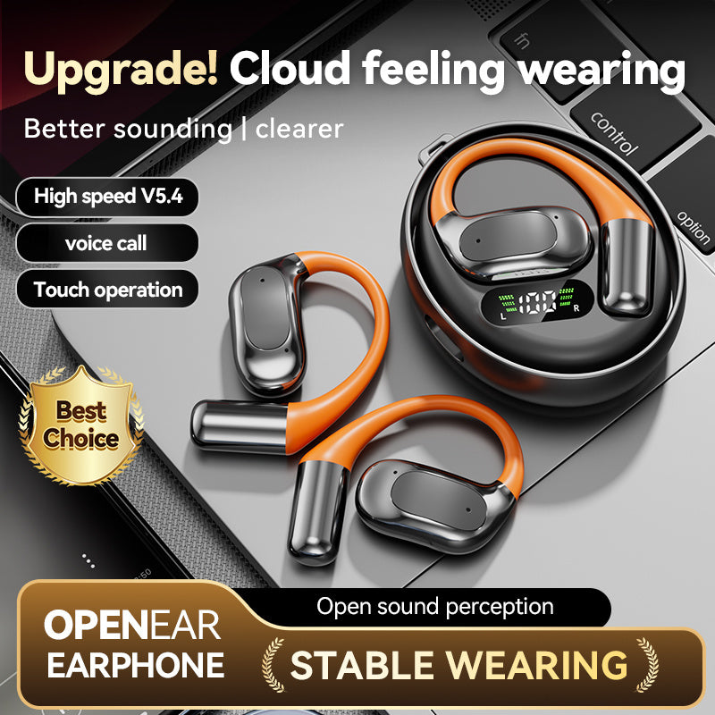 TUNE GO ™️Original Wireless Earphones True Wireless Earphones, Open Air Conduction Earbuds, Small Round Cake Design, Music OWS Headphones High Quality Headset HI-FI Sound, Long Battery Life, Led Display